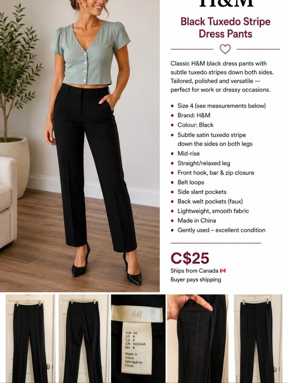 H&M Black Straight Leg Pants
